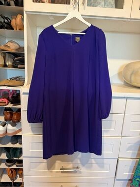 Taylor Purple Midi Dress V-Neck Balloon Sleeves